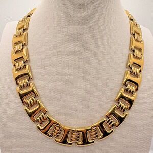 Vintage Monet Geometric Link Gold Tone Choker Necklace 80s Chunky 16"